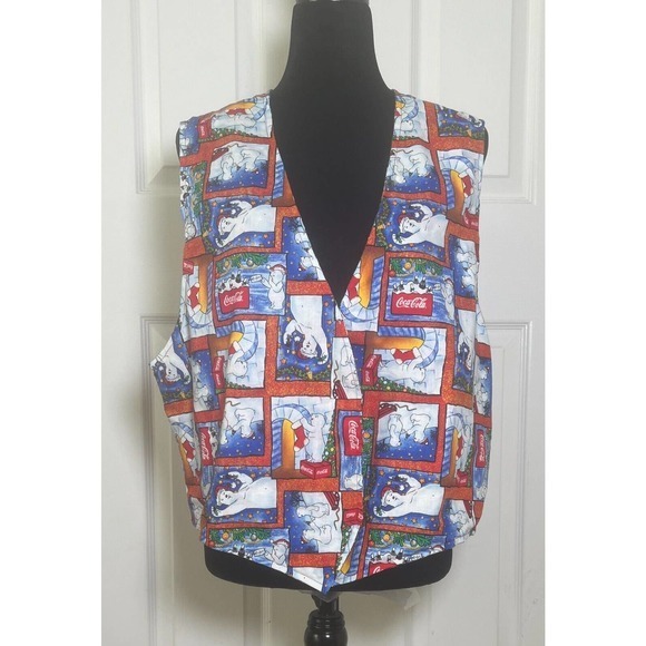 Coca Cola Polar‎ Bear Merry Christmas Waistcoat Vest Reversible Print Size S/M - Picture 1 of 12